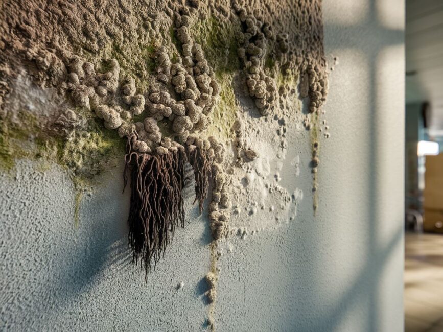 Zbliżenie na ścianę z pleśnią i grzybem